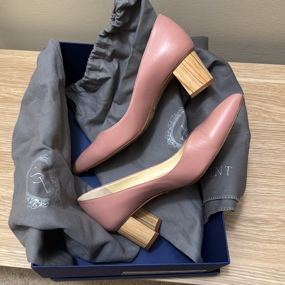 Sarah Flint Emma pump 36 (fits 6.5) Dusty Rose Pink Nappa with wooden block heel